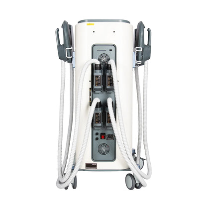 Medical device with multiple hoses and ports on a white background
